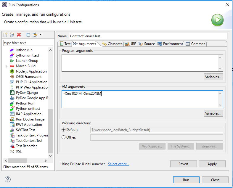 junit_outofmemory_setting